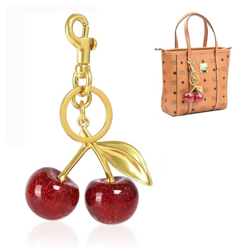 PALAY® Bag Charms Red Cherry Keychain with Gift Box Sweetly Gold Metal Keyring Glittering Cherry Pendant Bag Charm for Handbags Cute Key Chain for Girls Women PALAY® Bag Charms Red Cherry Keychain with Gift Box Sweetly Gold Metal Keyring Glittering Cherry Pendant Bag Charm for Handbags Cute Key Chain for Girls Women
